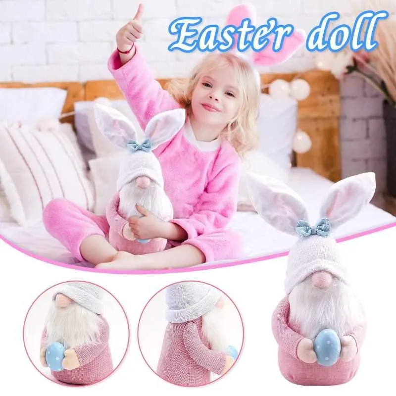 2PCS Easter Gnome Plush Bunny Stuffed Rabbit Ear with Egg