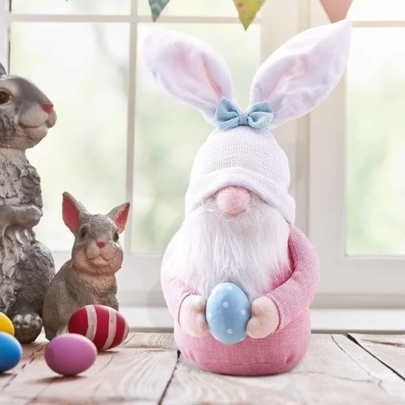 2PCS Easter Gnome Plush Bunny Stuffed Rabbit Ear with Egg