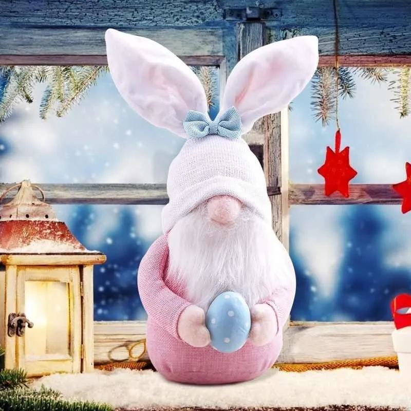 2PCS Easter Gnome Plush Bunny Stuffed Rabbit Ear with Egg