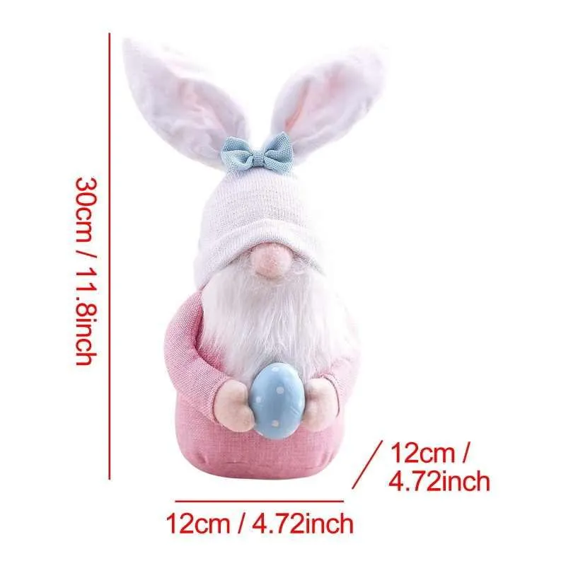 2PCS Easter Gnome Plush Bunny Stuffed Rabbit Ear with Egg