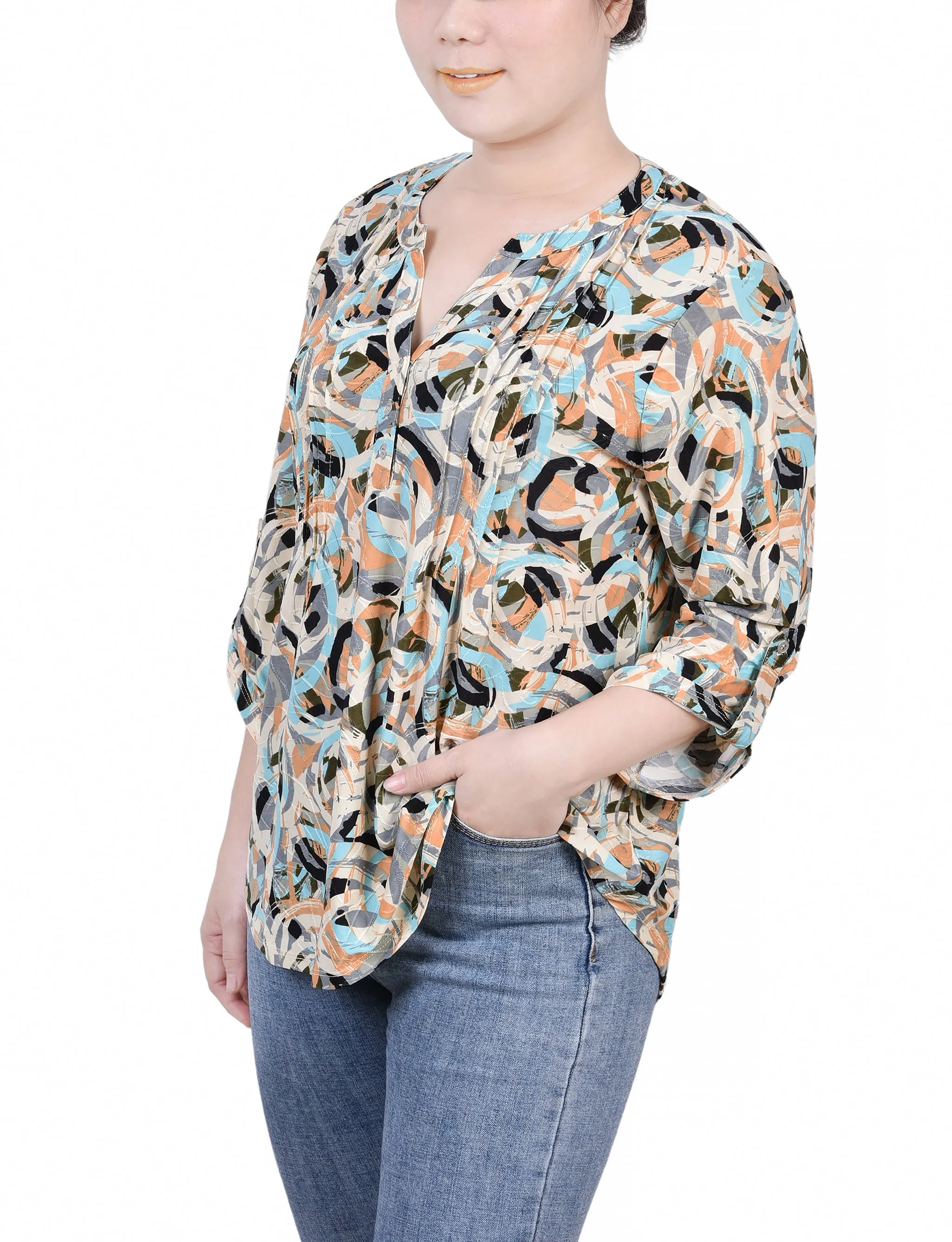 3/4 Roll Tab Pullover Top