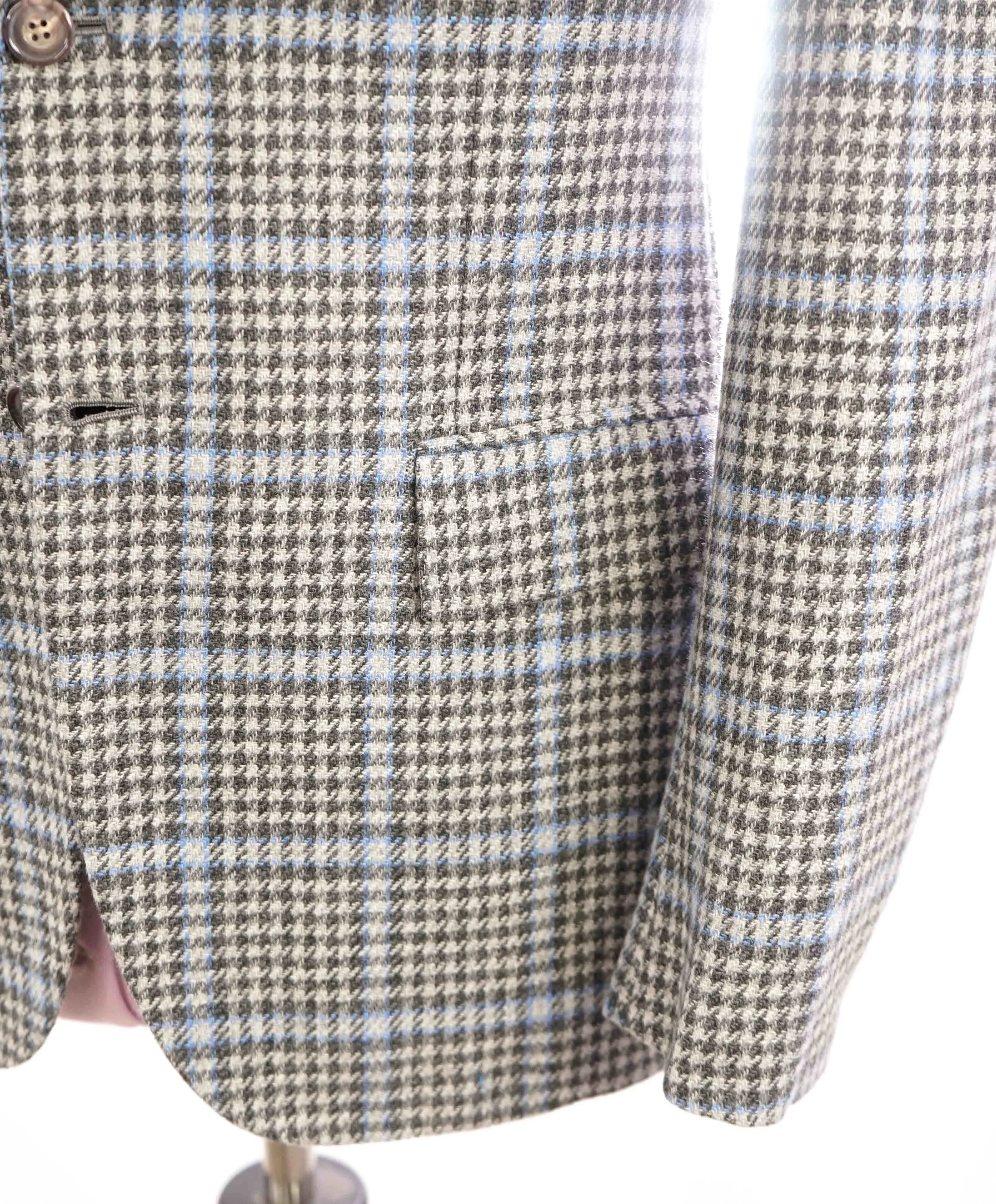 $8,125 KITON - *CASHMERE* Gray & Blue Houndstooth Check Blazer - 38S