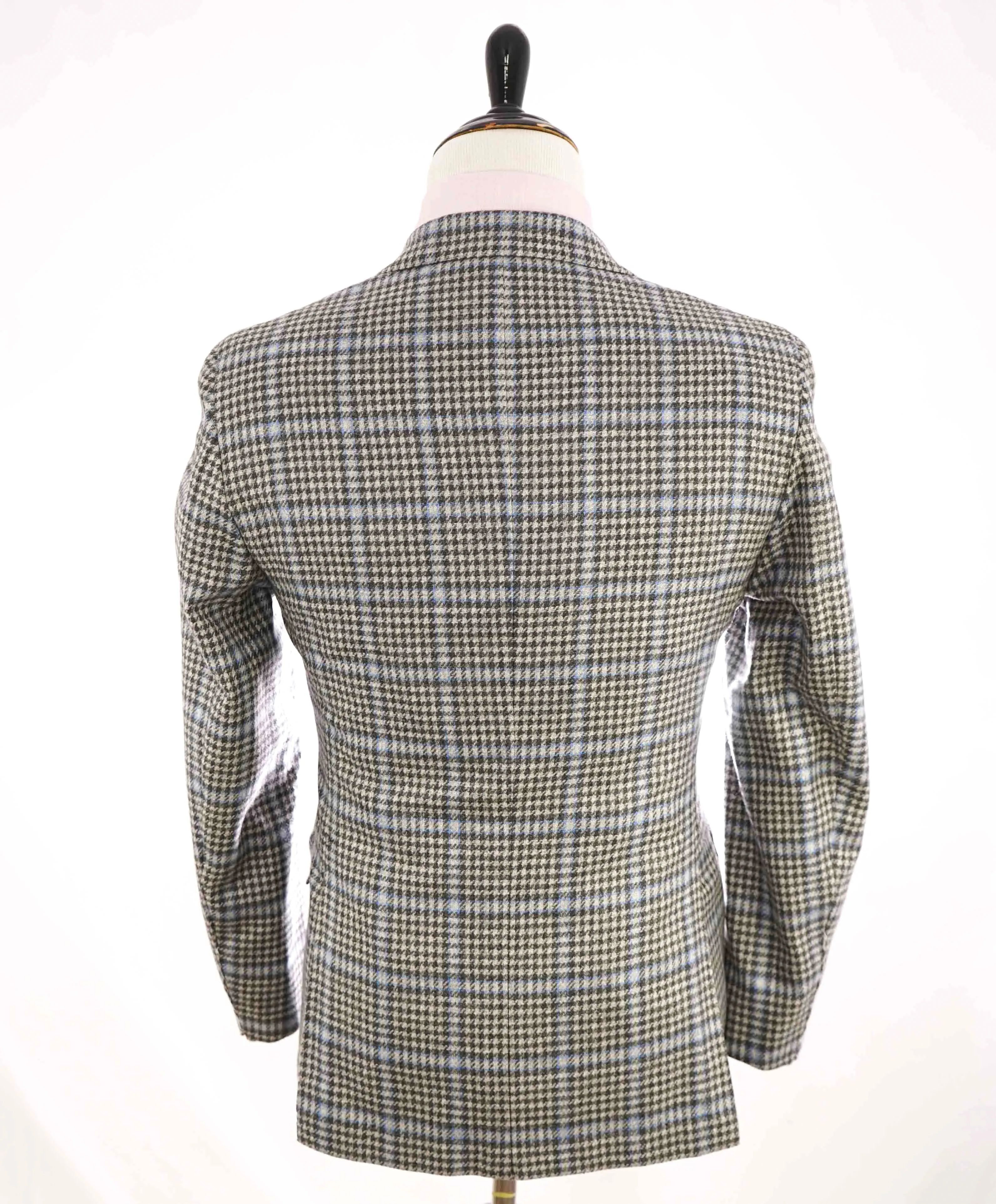$8,125 KITON - *CASHMERE* Gray & Blue Houndstooth Check Blazer - 38S