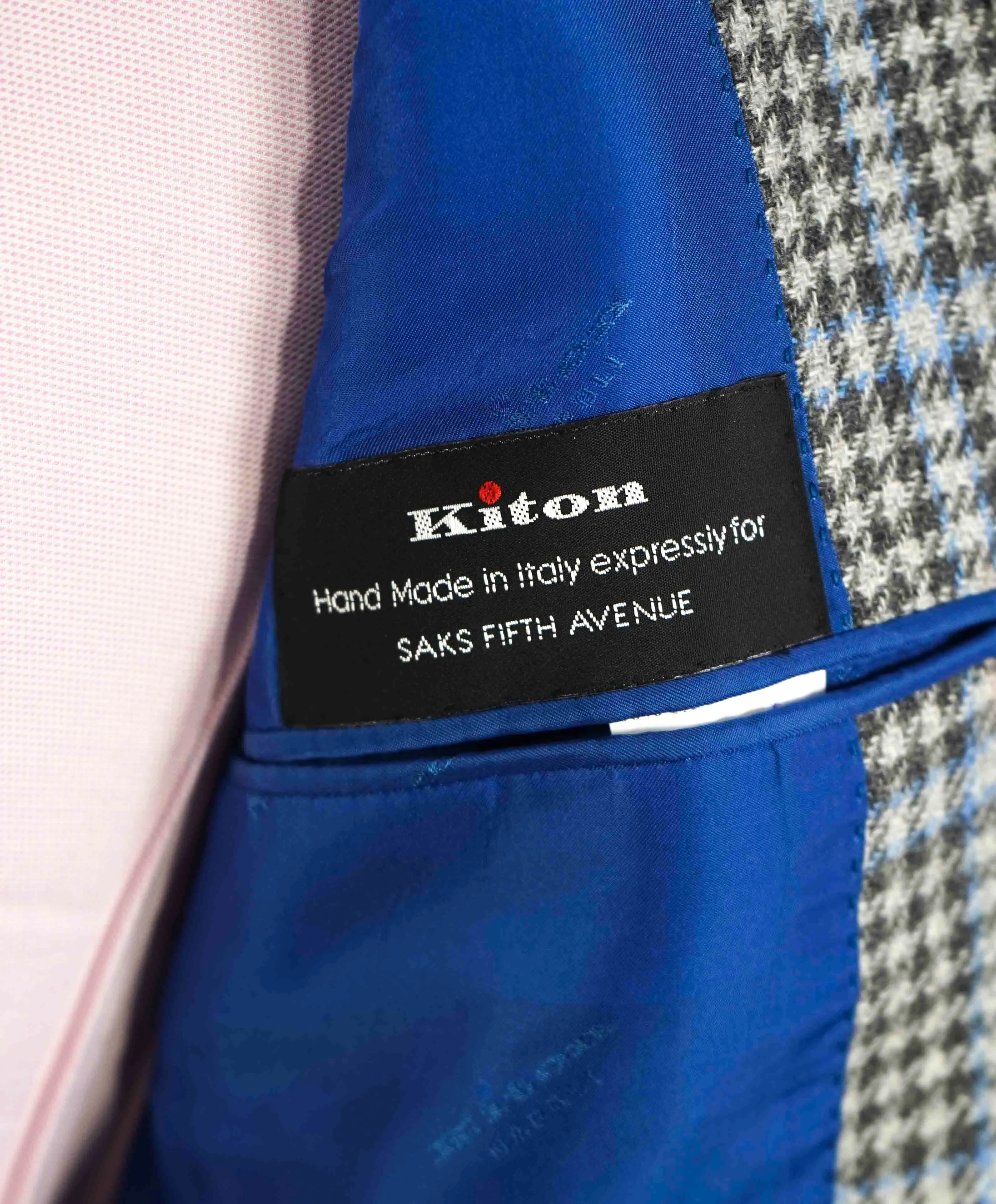 $8,125 KITON - *CASHMERE* Gray & Blue Houndstooth Check Blazer - 38S