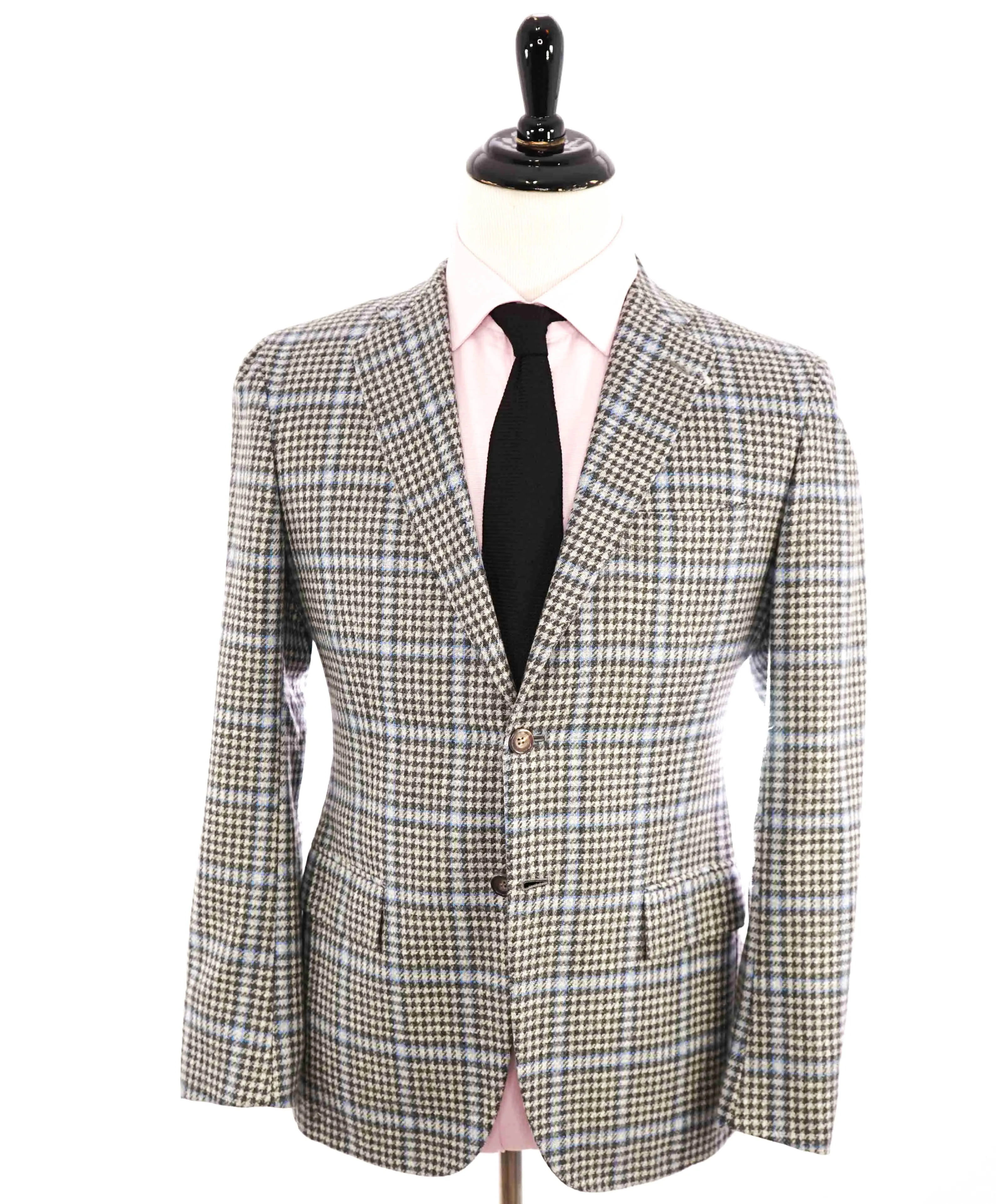 $8,125 KITON - *CASHMERE* Gray & Blue Houndstooth Check Blazer - 38S