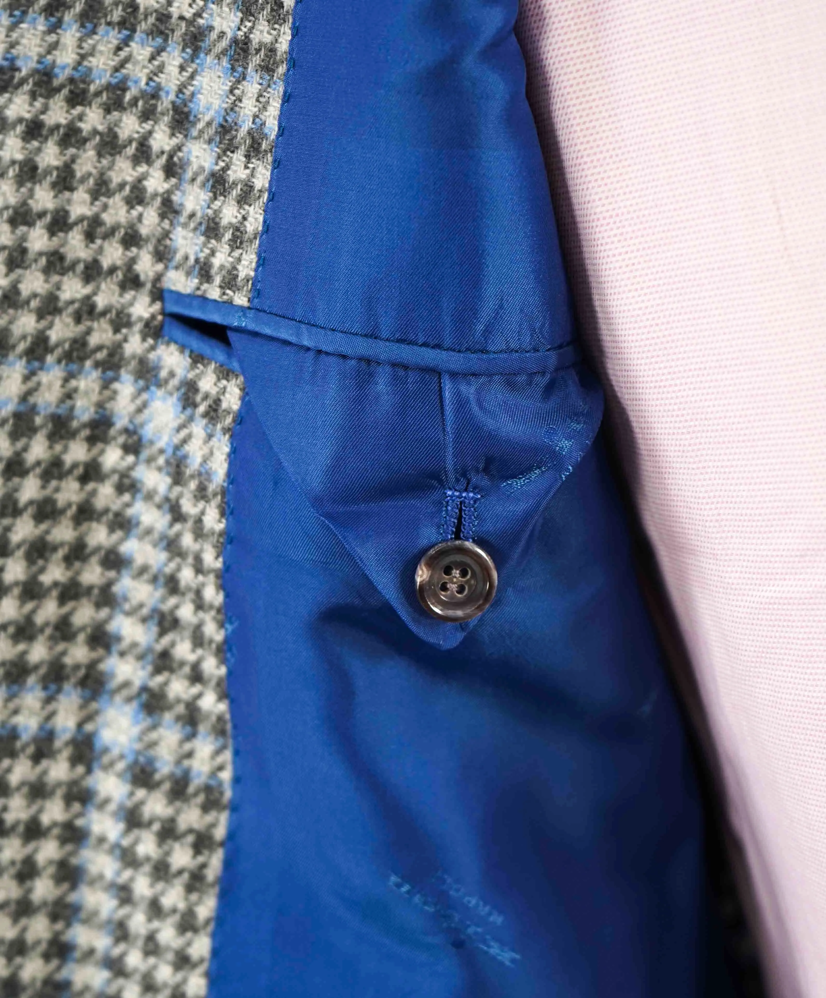 $8,125 KITON - *CASHMERE* Gray & Blue Houndstooth Check Blazer - 38S