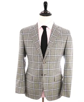 $8,125 KITON - *CASHMERE* Gray & Blue Houndstooth Check Blazer - 38S