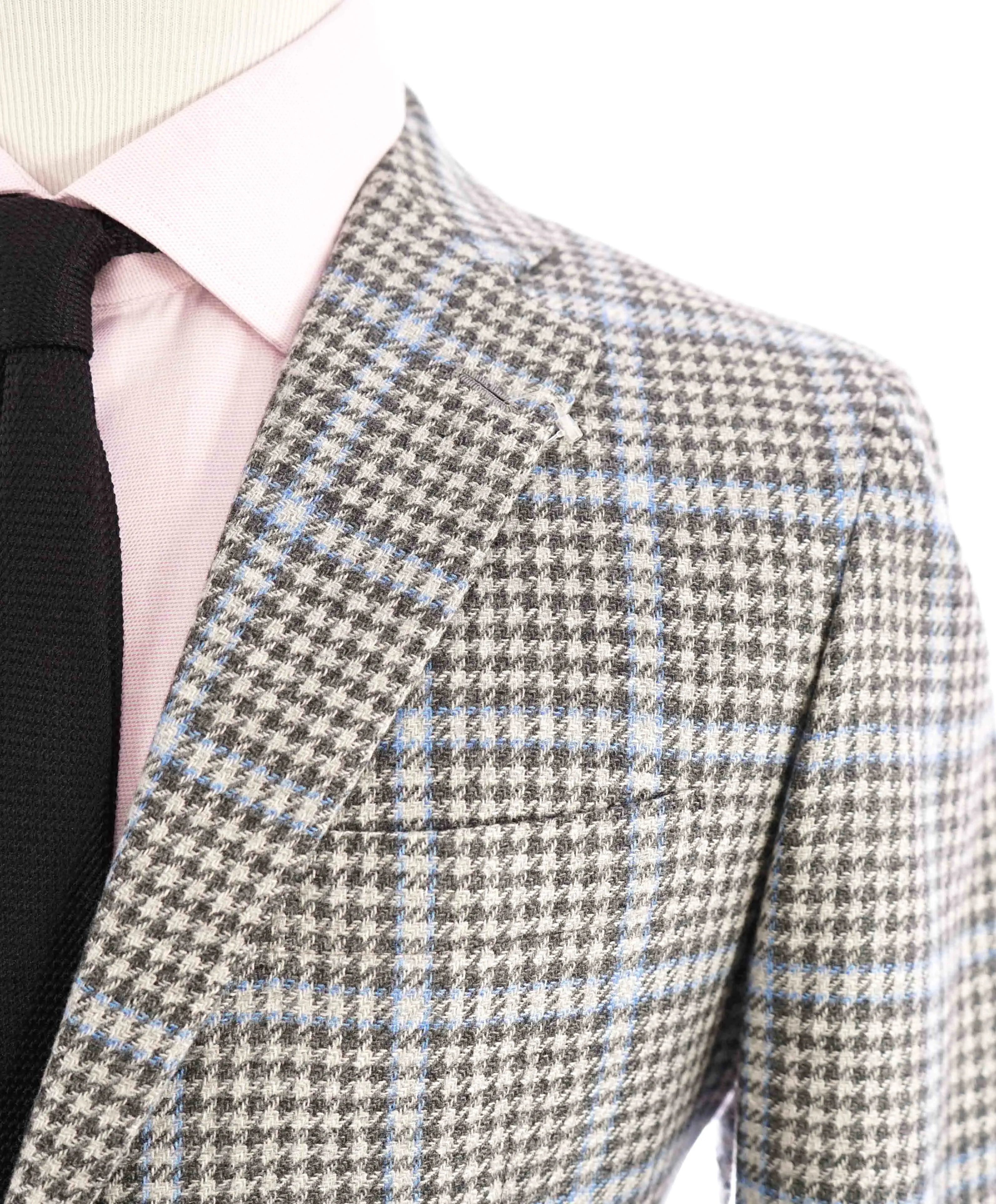 $8,125 KITON - *CASHMERE* Gray & Blue Houndstooth Check Blazer - 38S