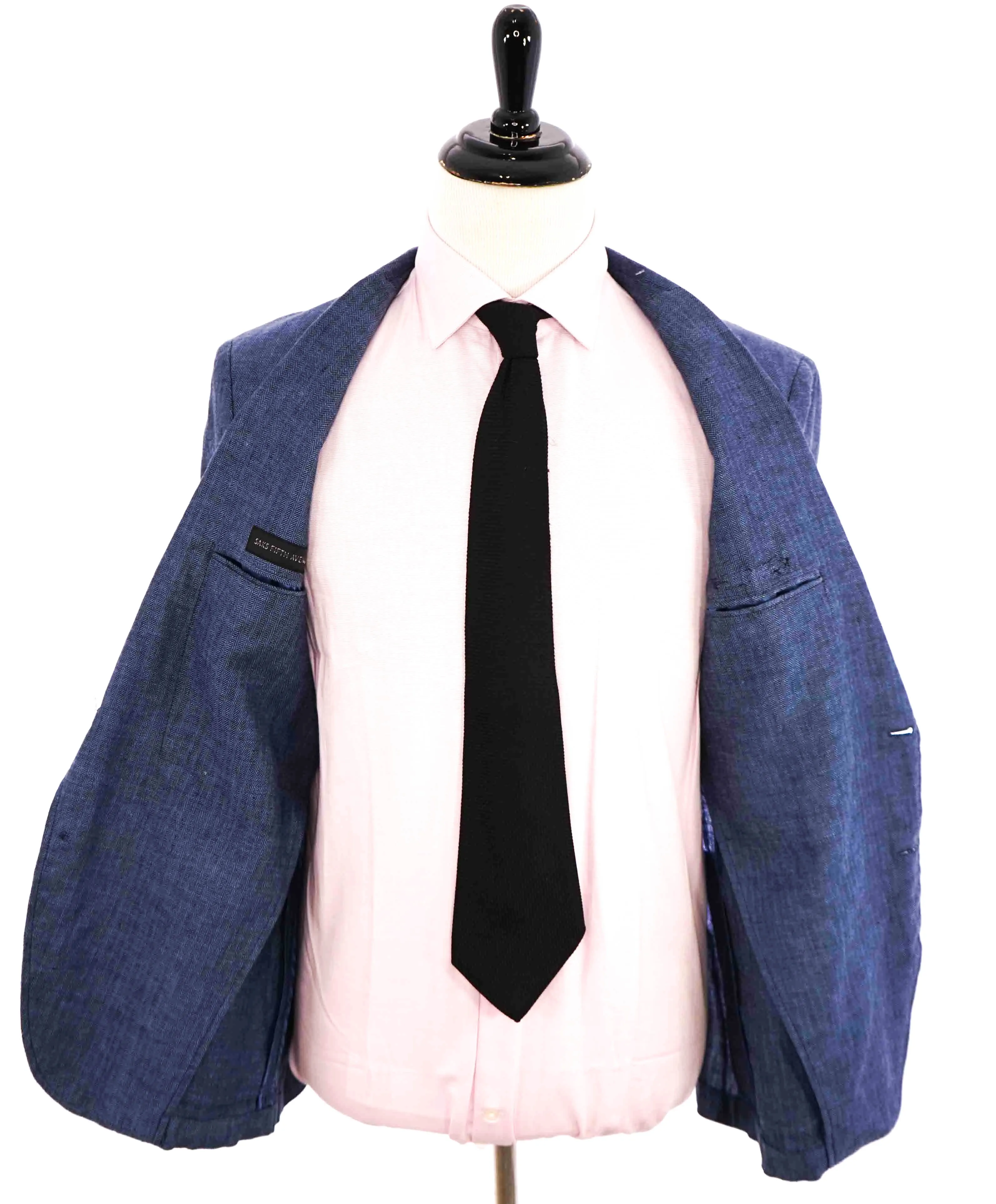 $995 SAKS FIFTH AVENUE - Blue Herringbone Distressed Linen Blazer - 40R
