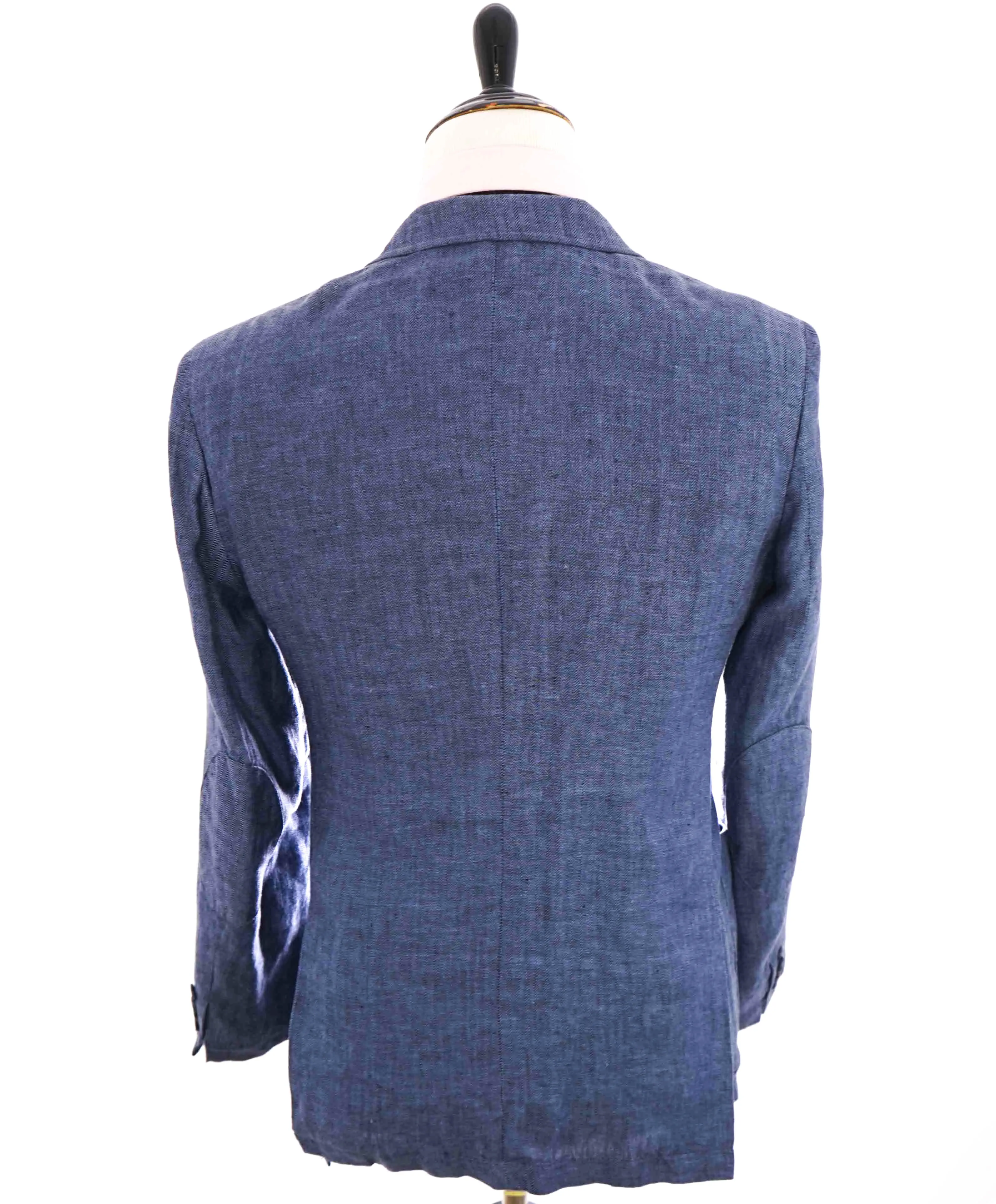 $995 SAKS FIFTH AVENUE - Blue Herringbone Distressed Linen Blazer - 40R