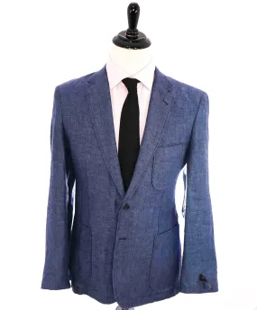 $995 SAKS FIFTH AVENUE - Blue Herringbone Distressed Linen Blazer - 40R