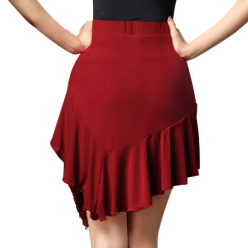 Asymmetric Tassel Ruffle Latin Dance Skirt