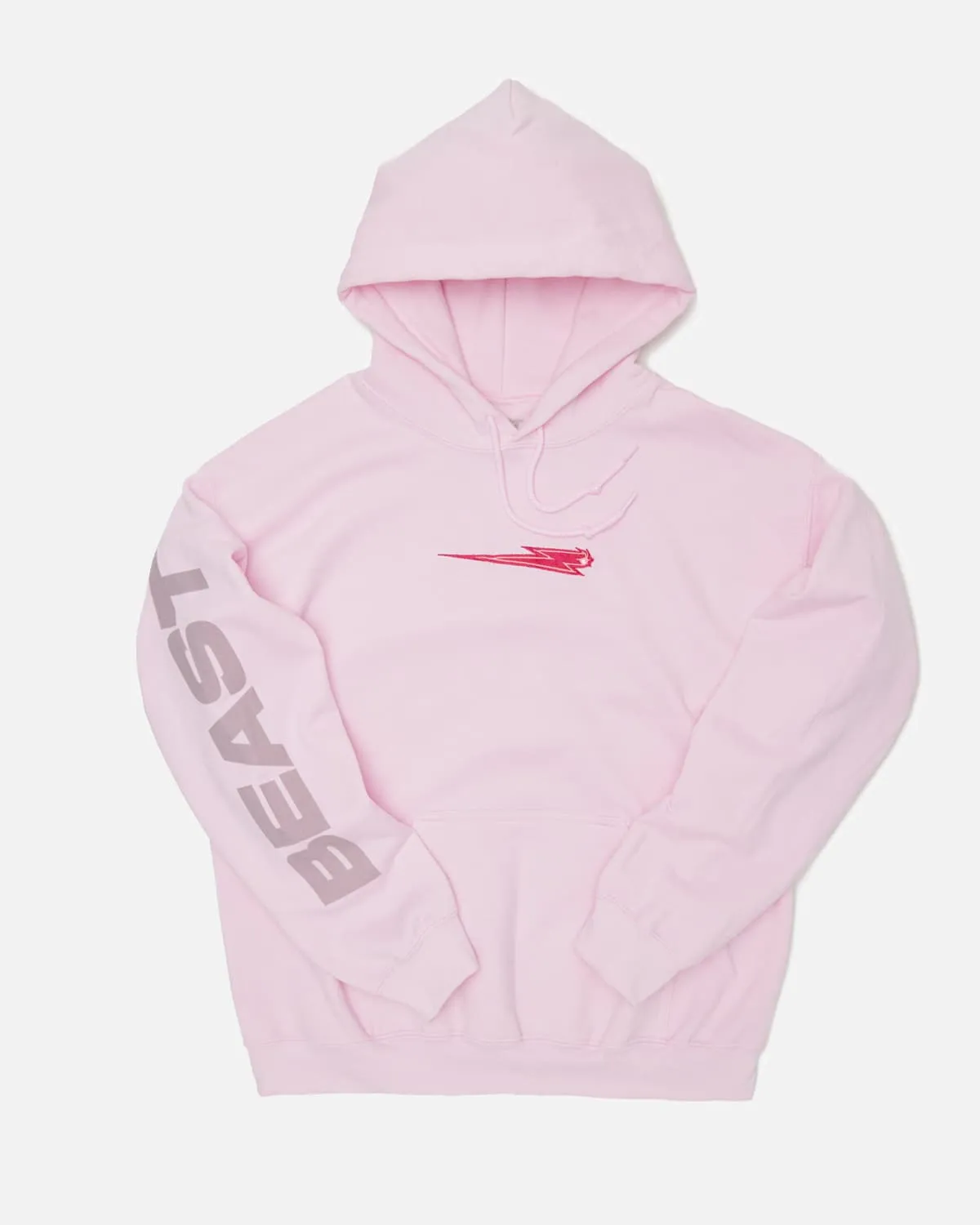 'Beast Bolt' Embroidered Pull Over Hoodie - Pink