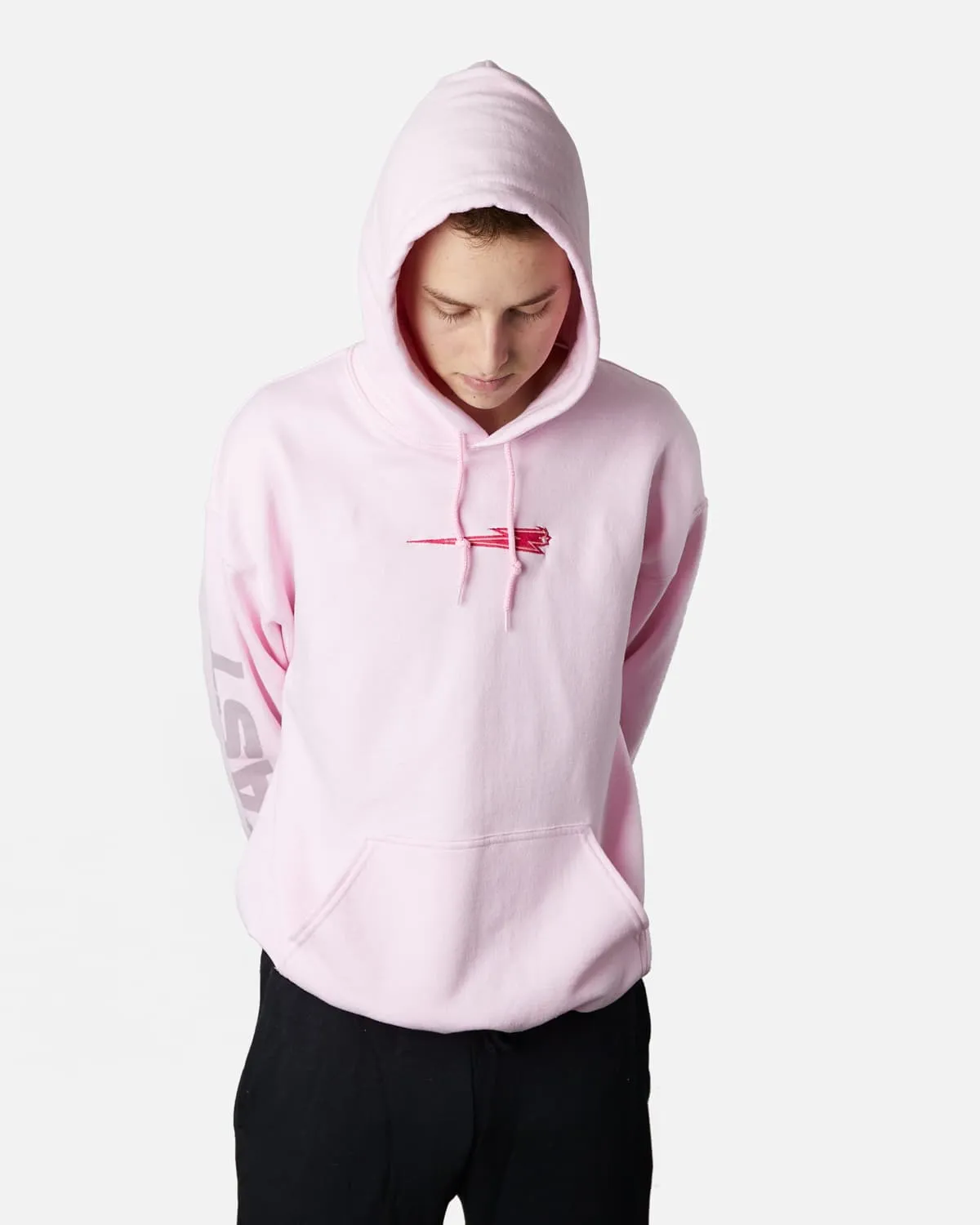 'Beast Bolt' Embroidered Pull Over Hoodie - Pink