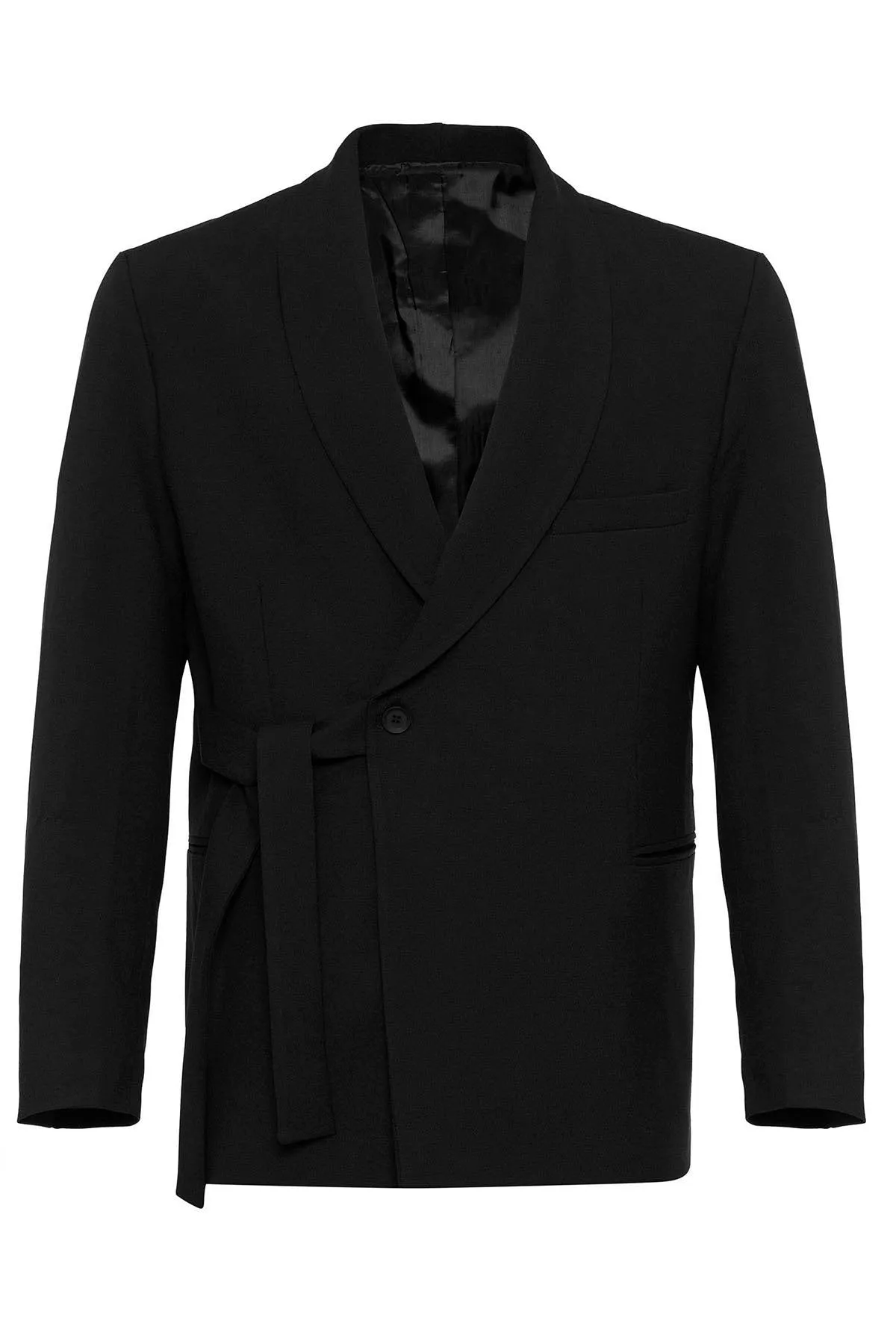 Black Double-Breasted Belted Men's Blazer - Wessi