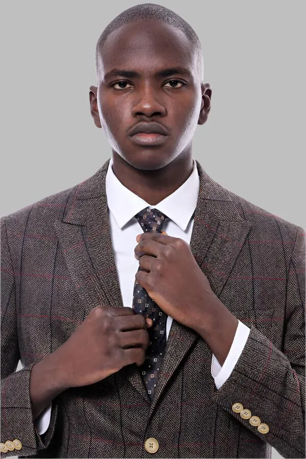 Checked Brown Slim-Fit Men's Blazer - Wessi
