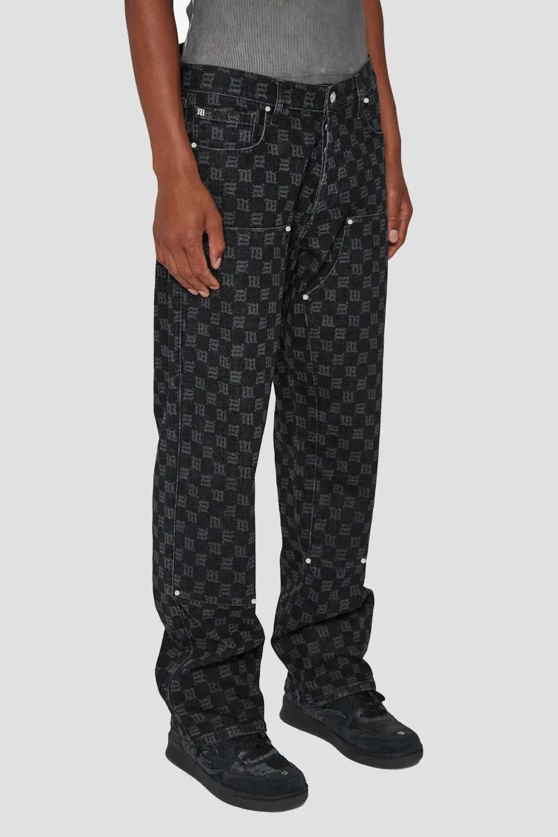 Denim Monogram Carpenter Trousers Black