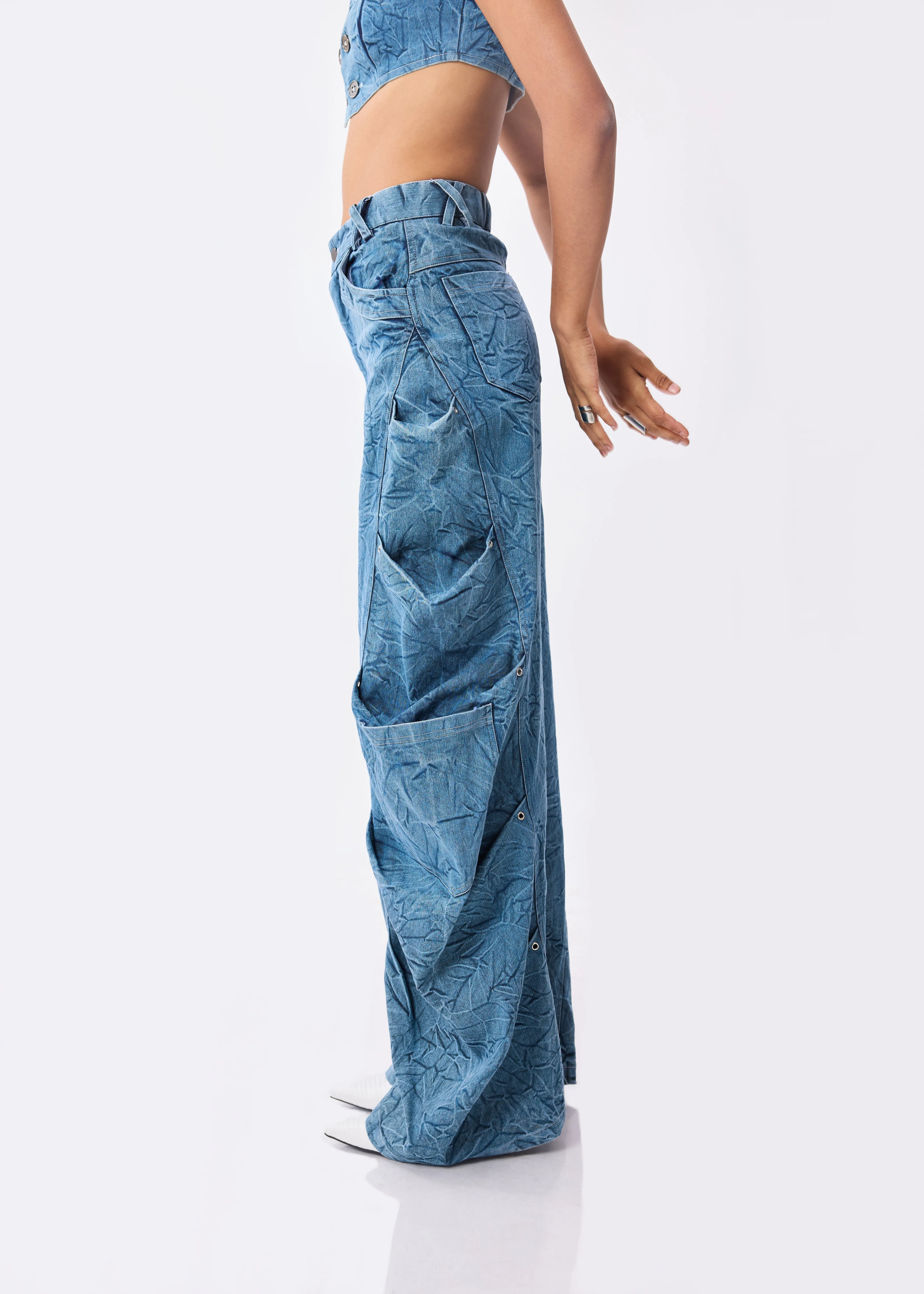 Denim Vest   Baggy Cargo Pants Set