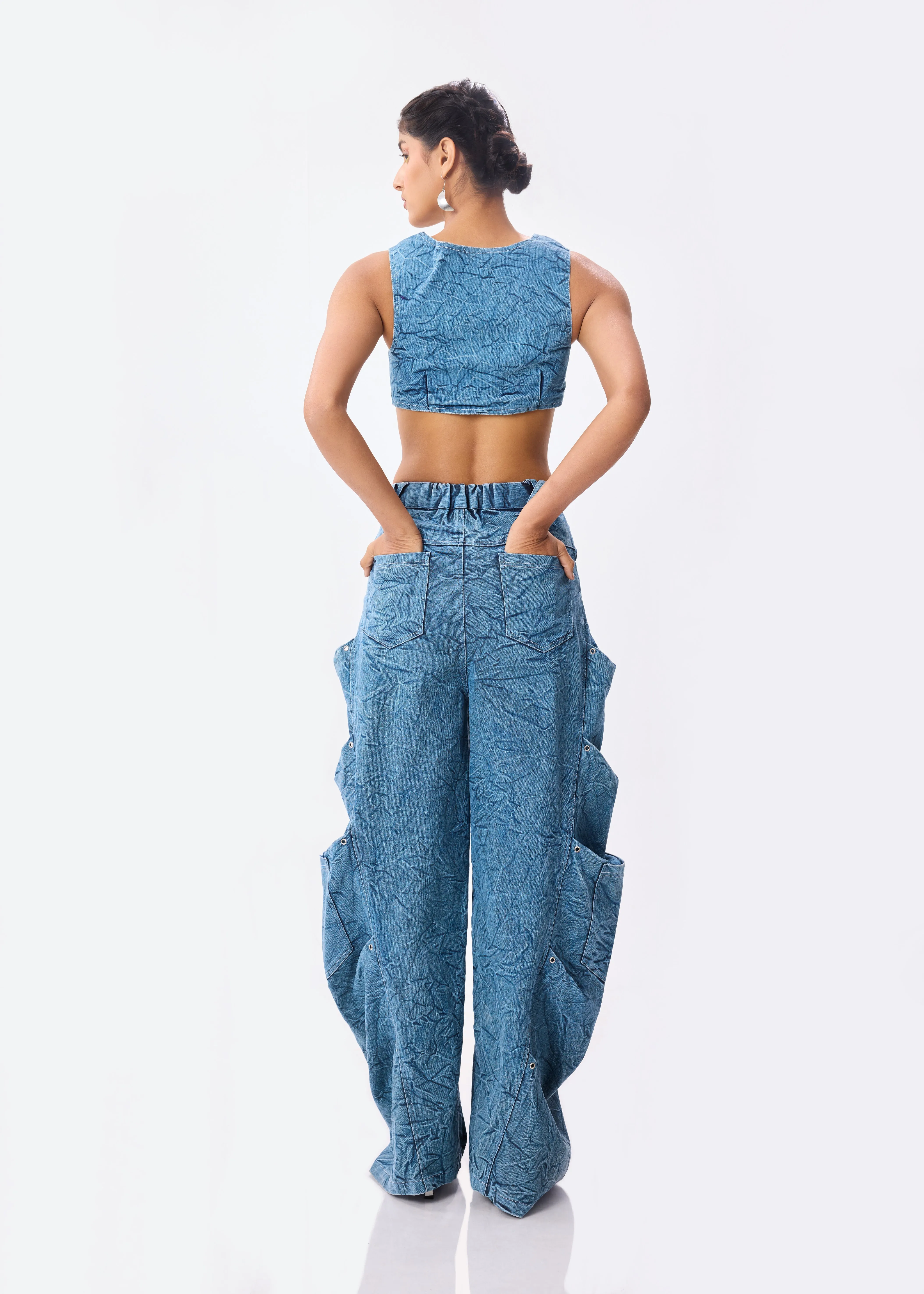 Denim Vest   Baggy Cargo Pants Set