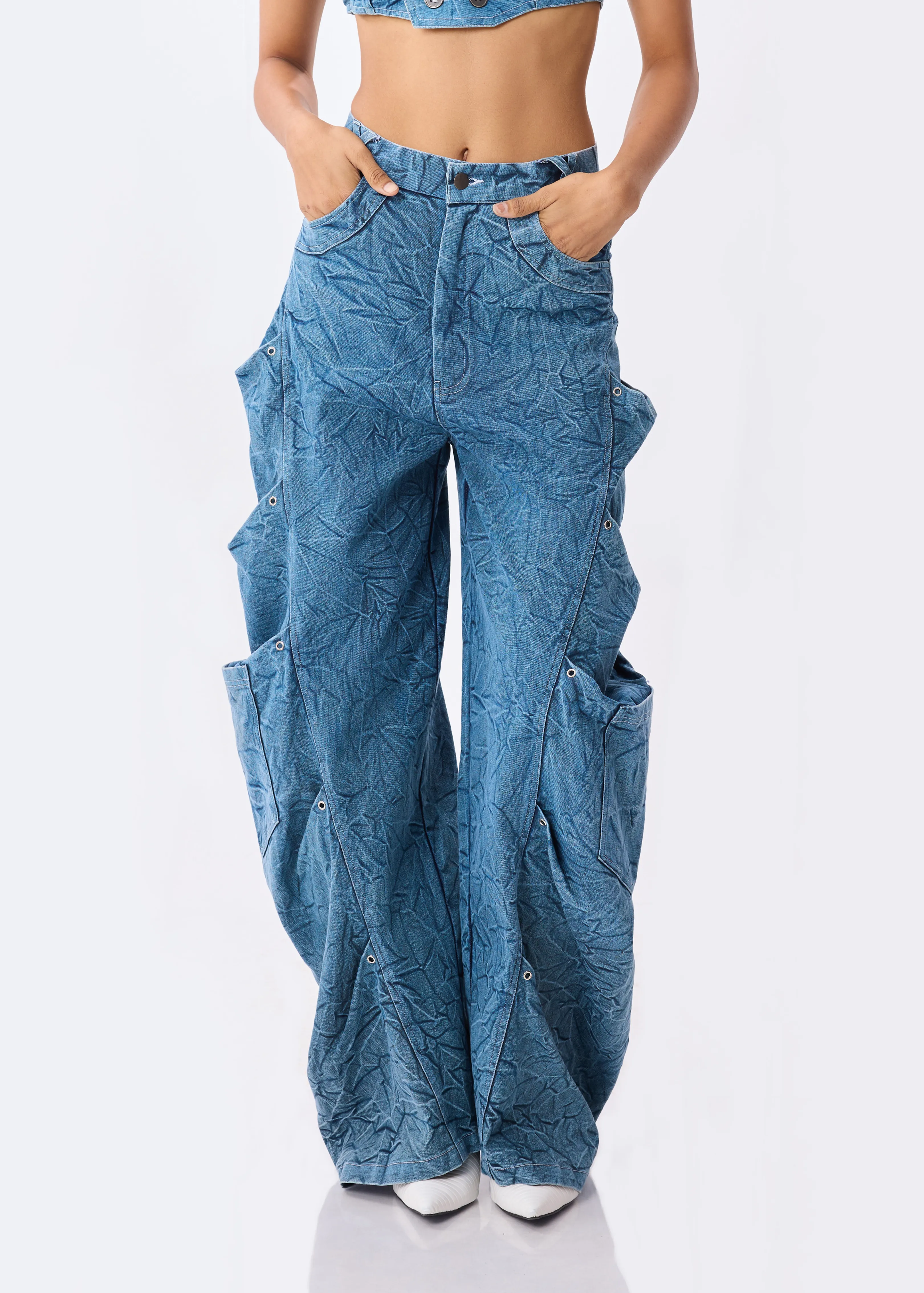 Denim Vest   Baggy Cargo Pants Set