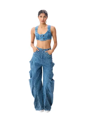 Denim Vest   Baggy Cargo Pants Set
