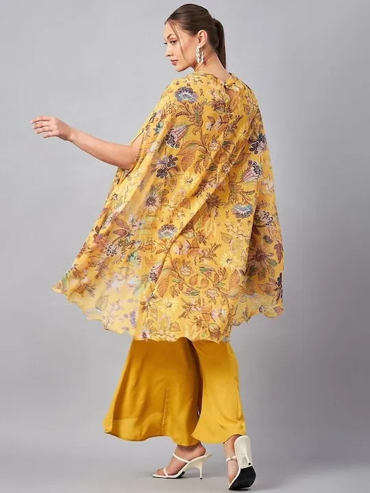 Embroidered Floral Kaftan Tunic Top With Flared Palazzo For Women
