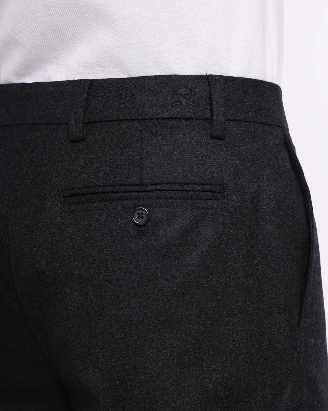 Flat Front Wool Chinos - Dark Charcoal