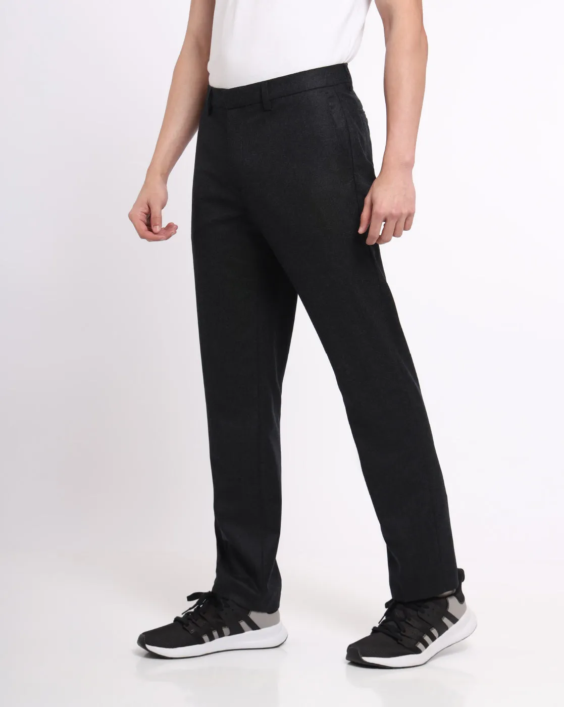 Flat Front Wool Chinos - Dark Charcoal