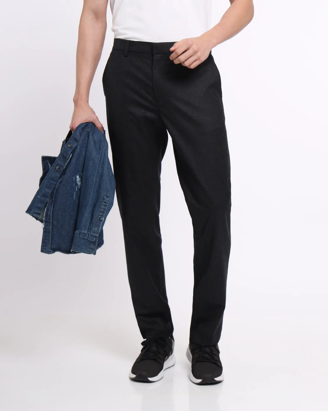 Flat Front Wool Chinos - Dark Charcoal