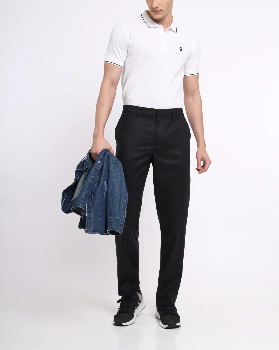 Flat Front Wool Chinos - Dark Charcoal