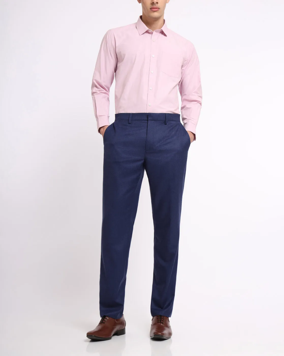 Flat Front Wool Chinos - Indigo
