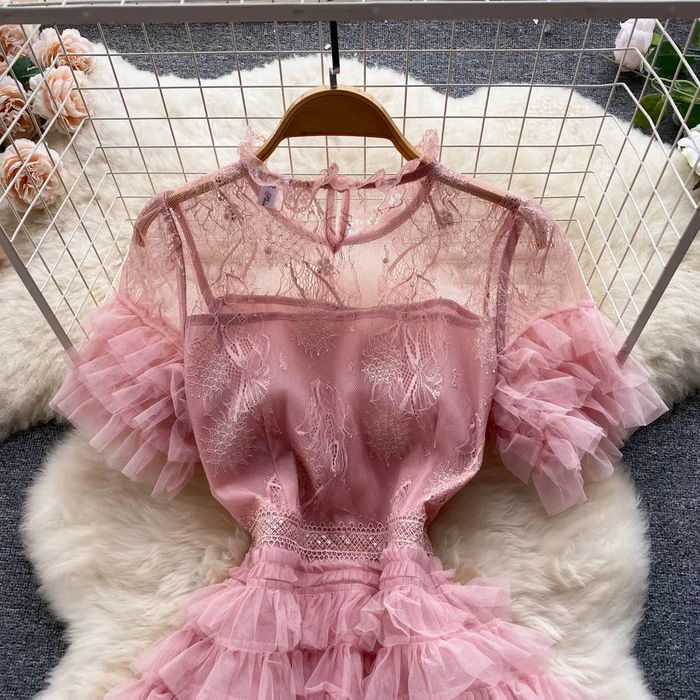 French Style Lace Cut-out Layered Dress