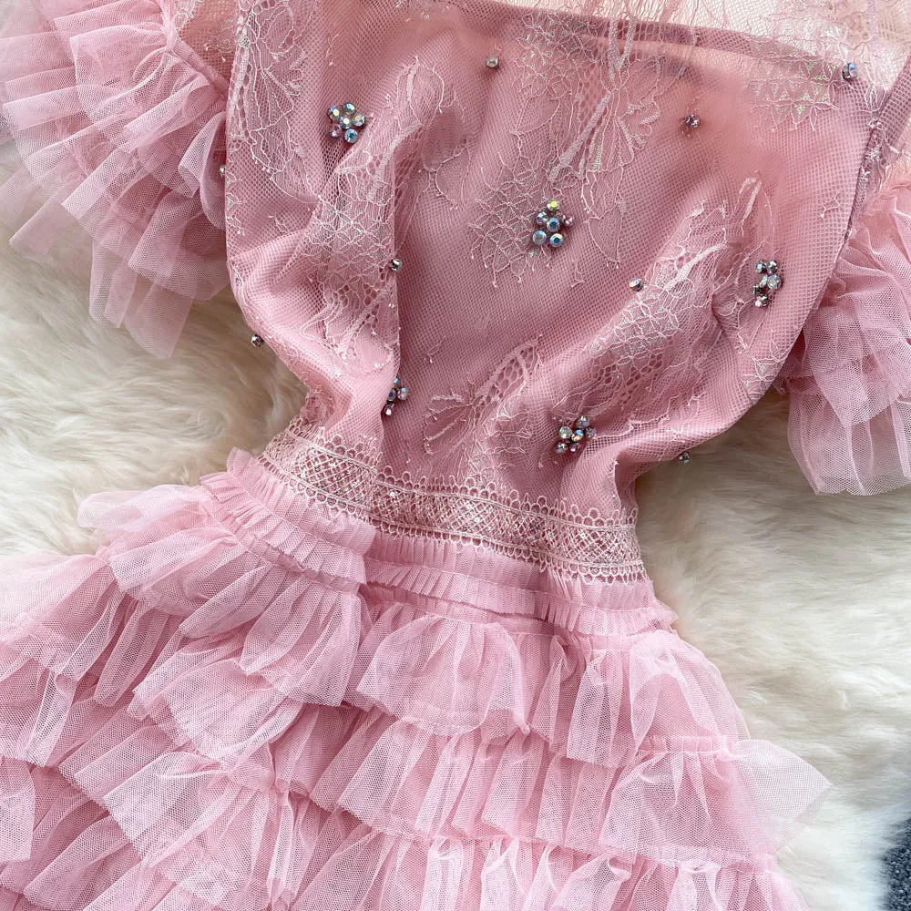 French Style Lace Cut-out Layered Dress