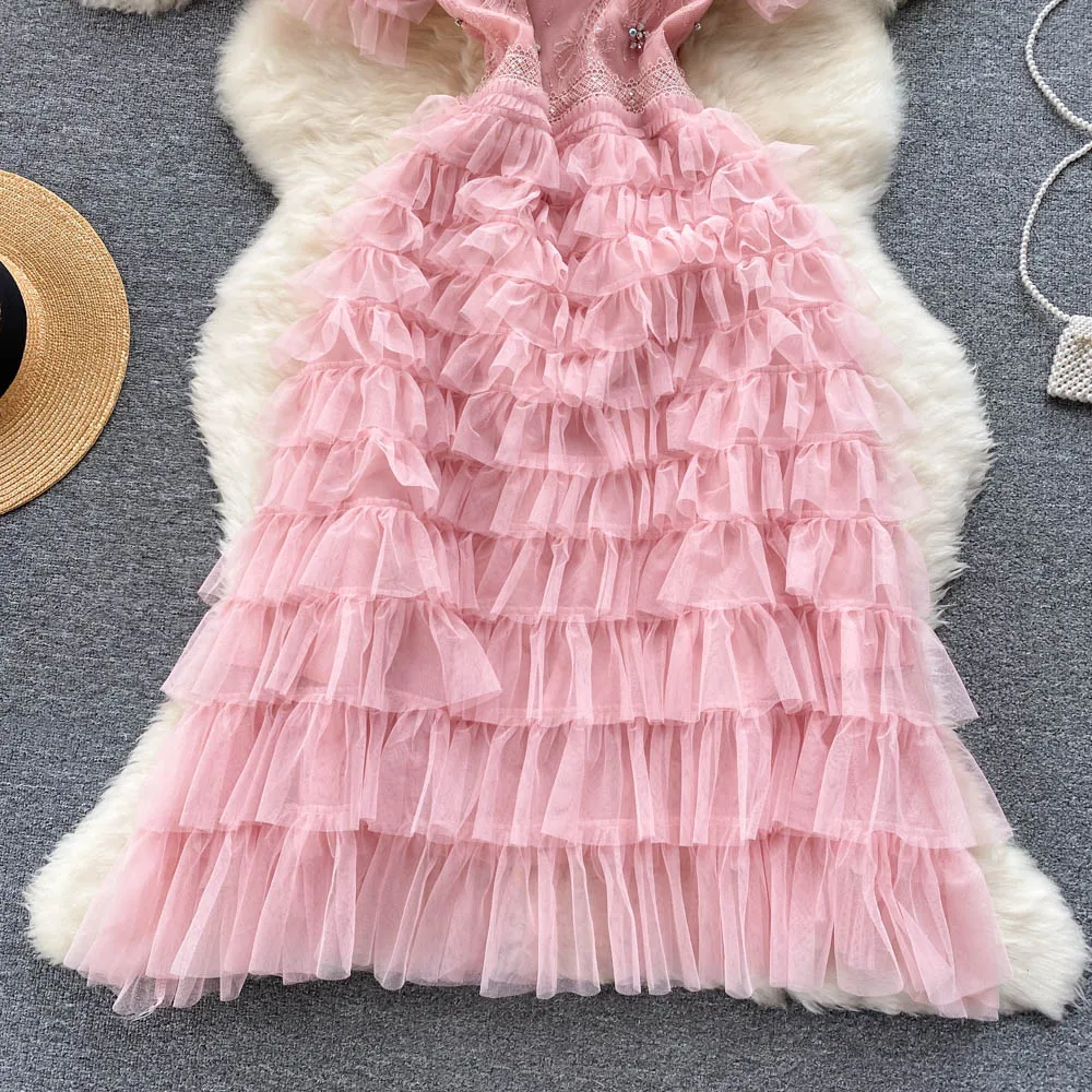 French Style Lace Cut-out Layered Dress