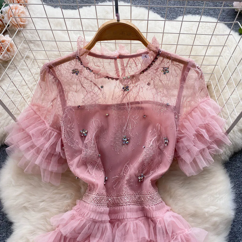 French Style Lace Cut-out Layered Dress