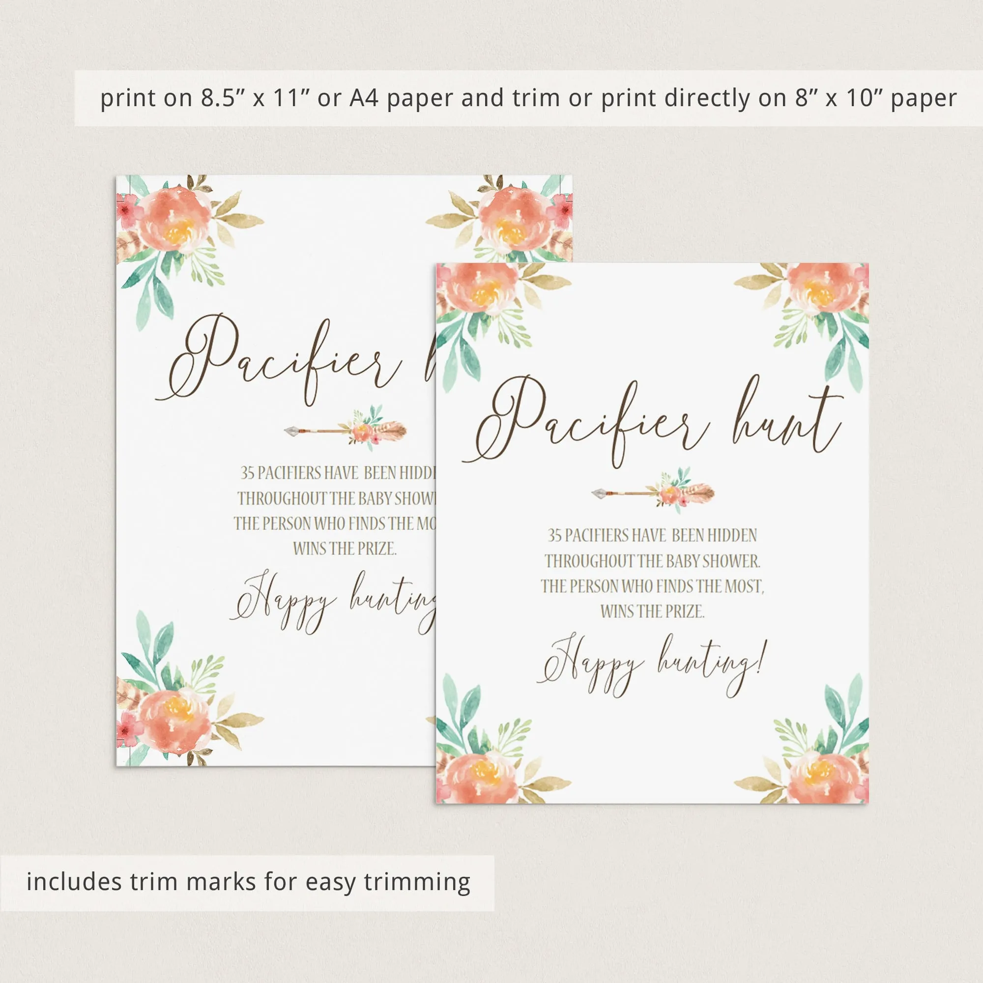 Funny Baby Shower Game Hunt The Pacifiers Template