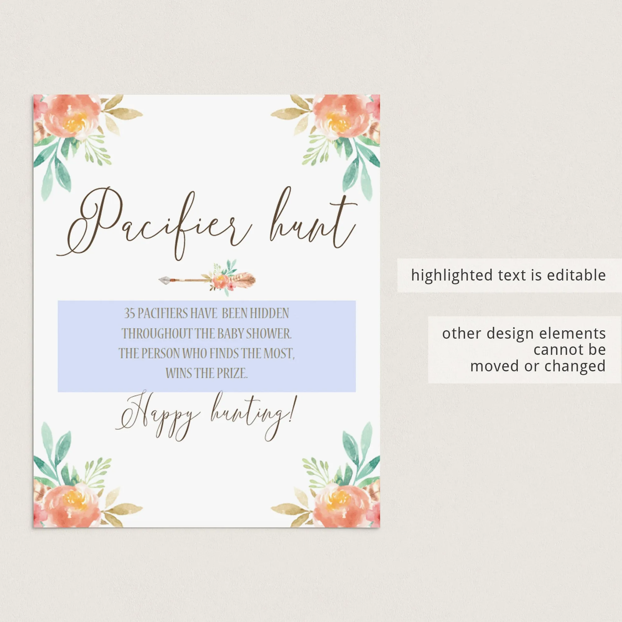Funny Baby Shower Game Hunt The Pacifiers Template