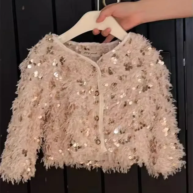 Girls Sequins Fur Coat