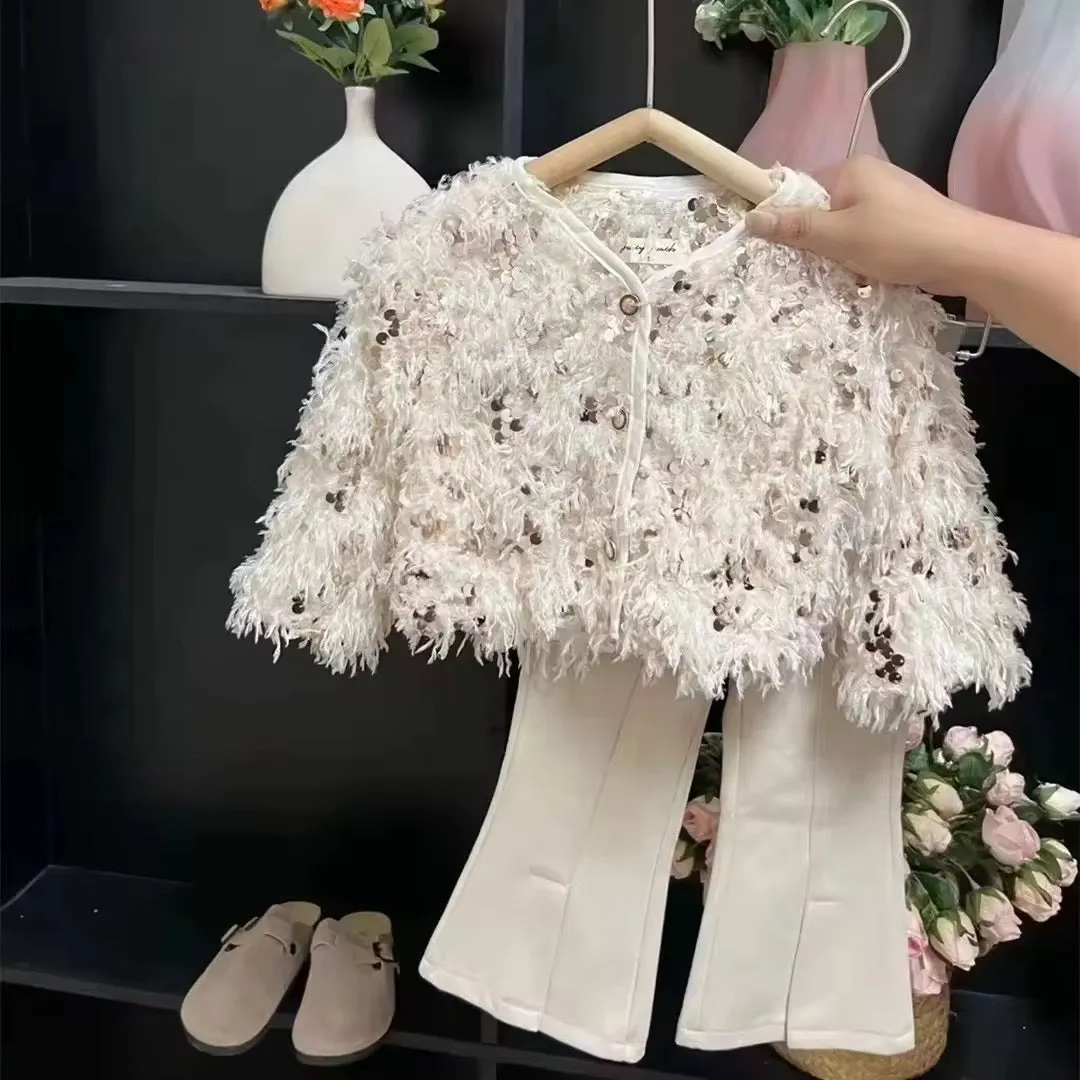 Girls Sequins Fur Coat