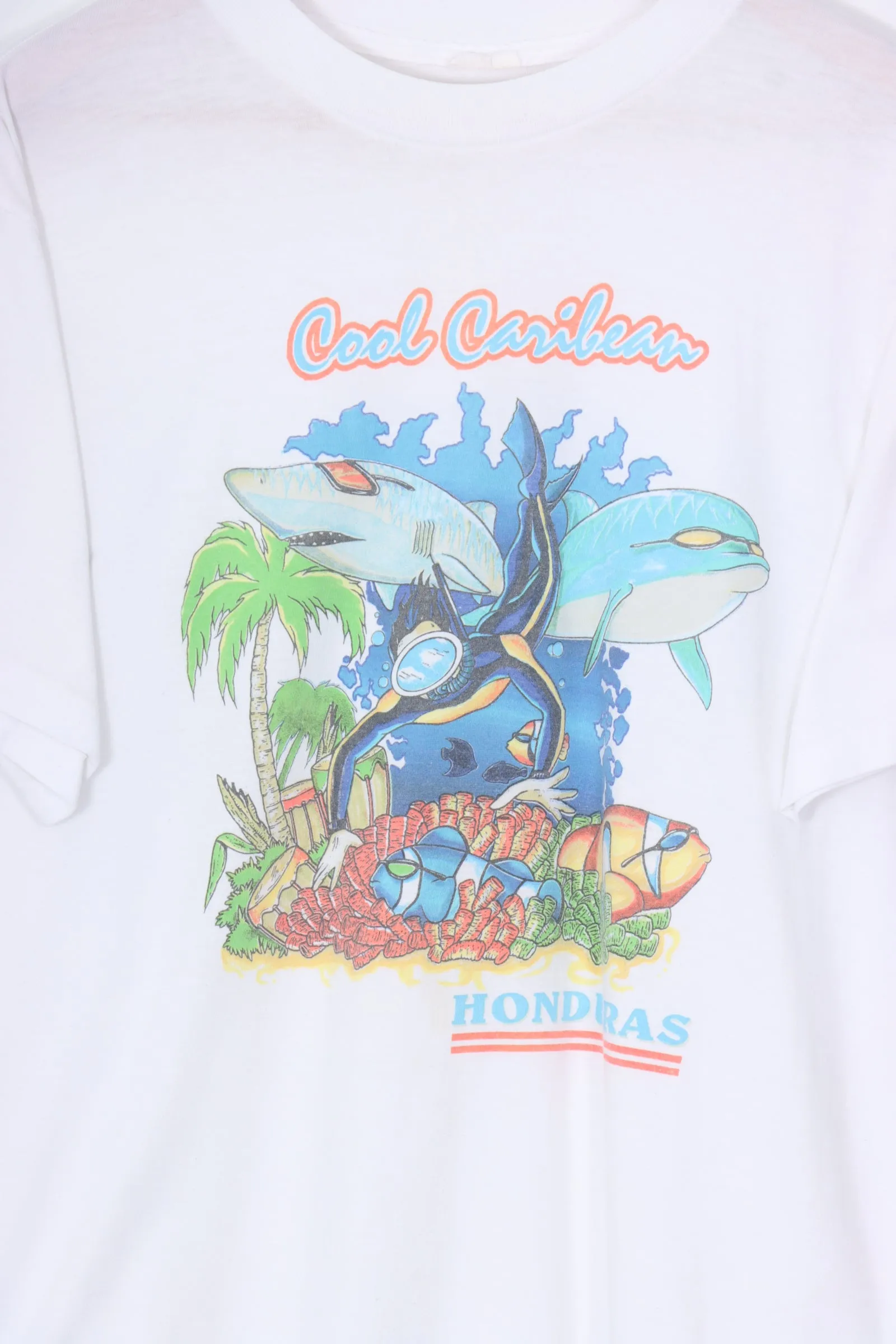 Honduras Caribbean Nature & Scuba Diving Single Stitch Graphic Tee (L)