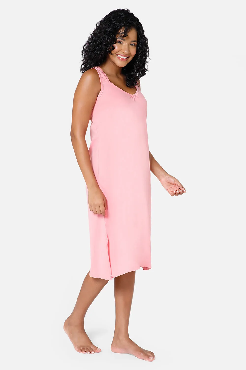 Intimacy Full Coverage Knee-Length Cotton Night Slip | Lightweight & Summer-Friendly Nightwear