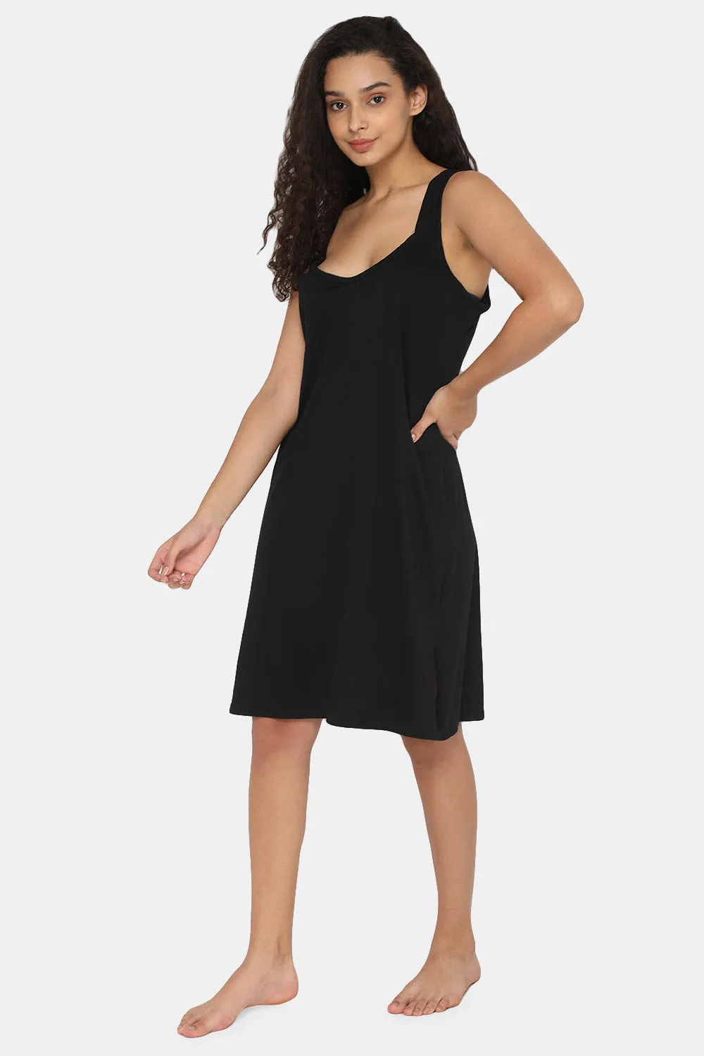 Intimacy Full Coverage Knee-Length Cotton Night Slip | Lightweight & Summer-Friendly Nightwear