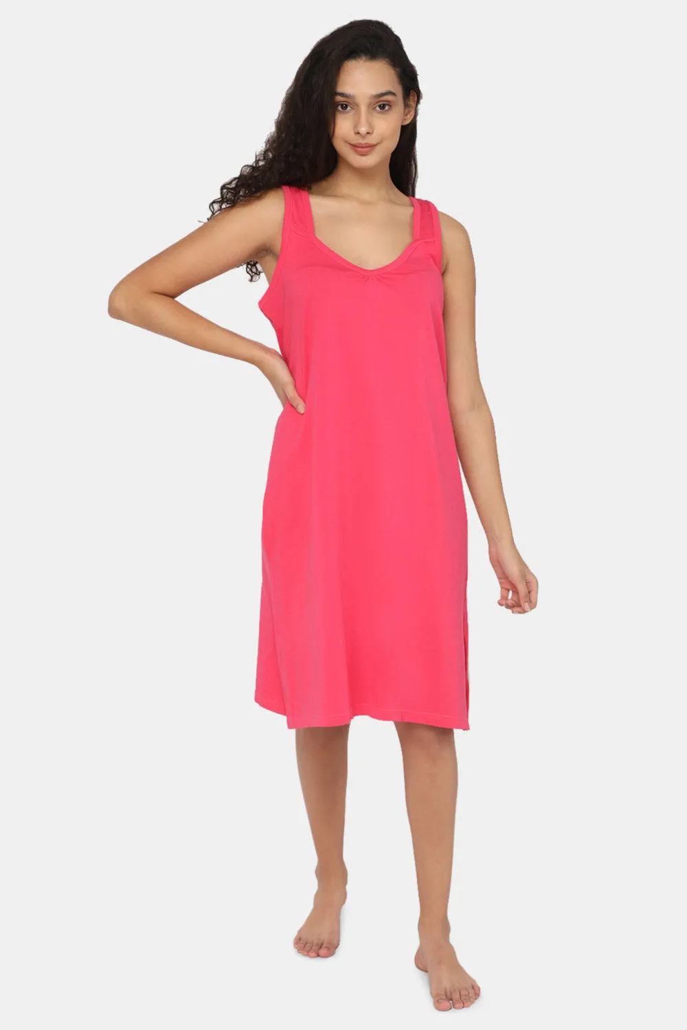 Intimacy Full Coverage Knee-Length Cotton Night Slip | Lightweight & Summer-Friendly Nightwear