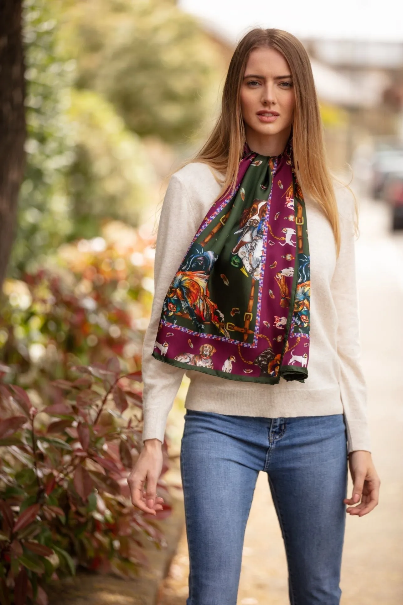 It's a Dog's Life Hunter Green & Oxblood Classic Silk Scarf
