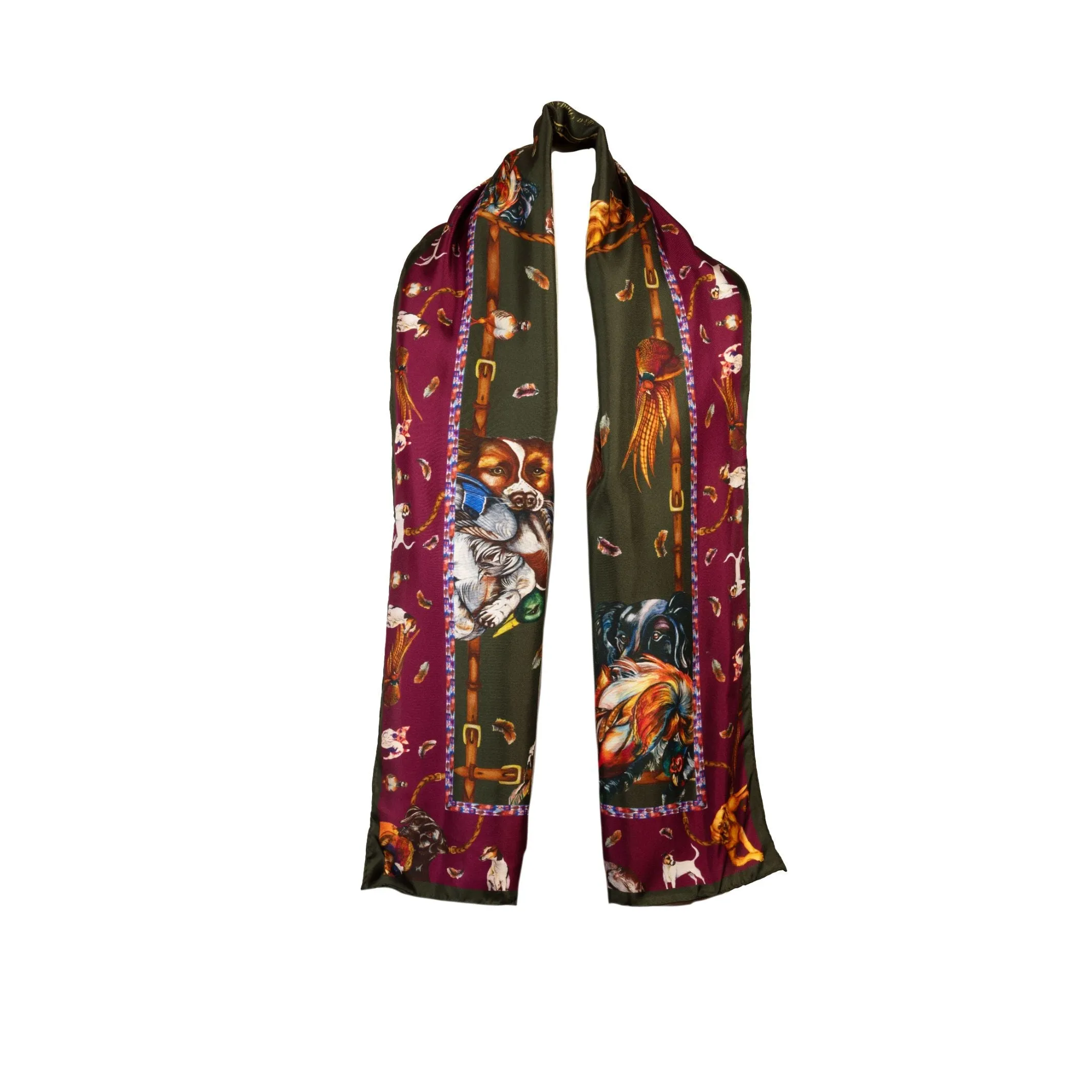 It's a Dog's Life Hunter Green & Oxblood Classic Silk Scarf