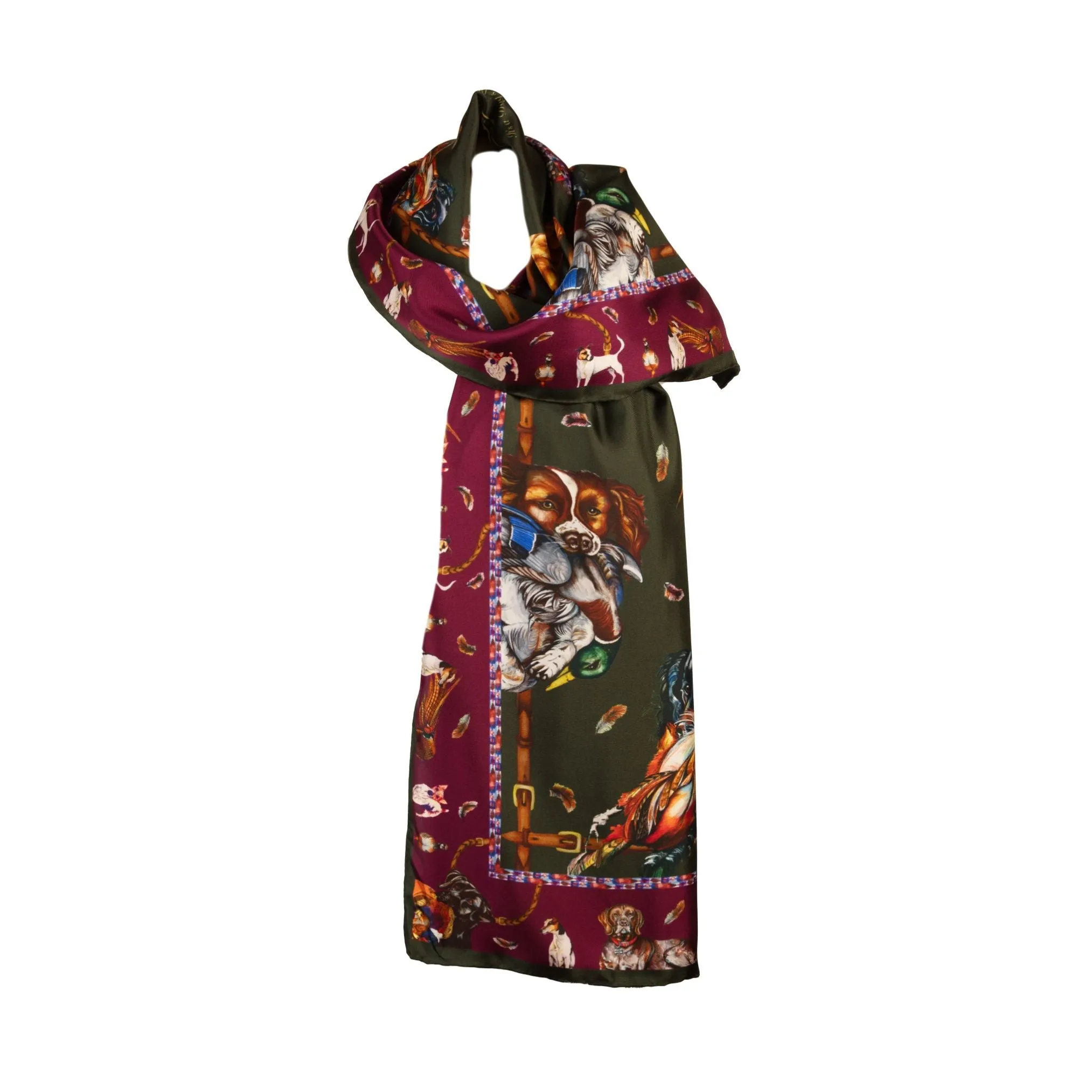 It's a Dog's Life Hunter Green & Oxblood Classic Silk Scarf