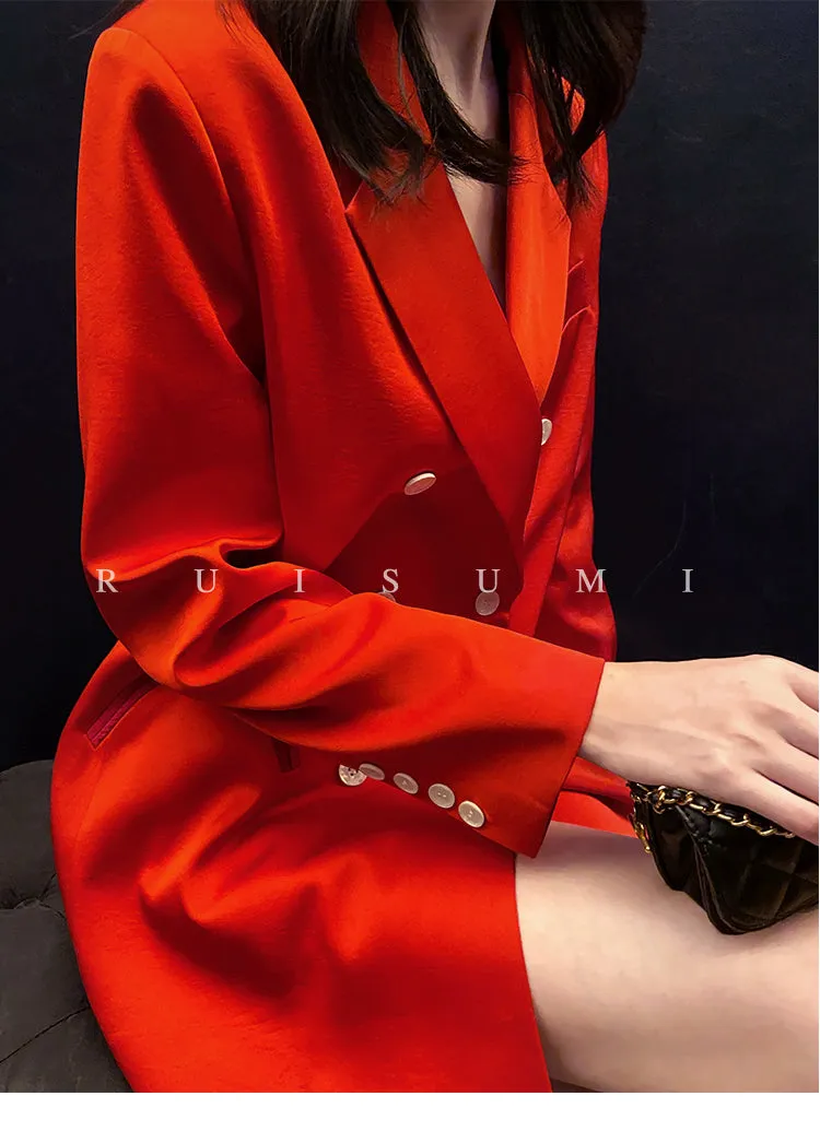 light luxury satin suit retro straight loose red blazer dress suit jacket - TII