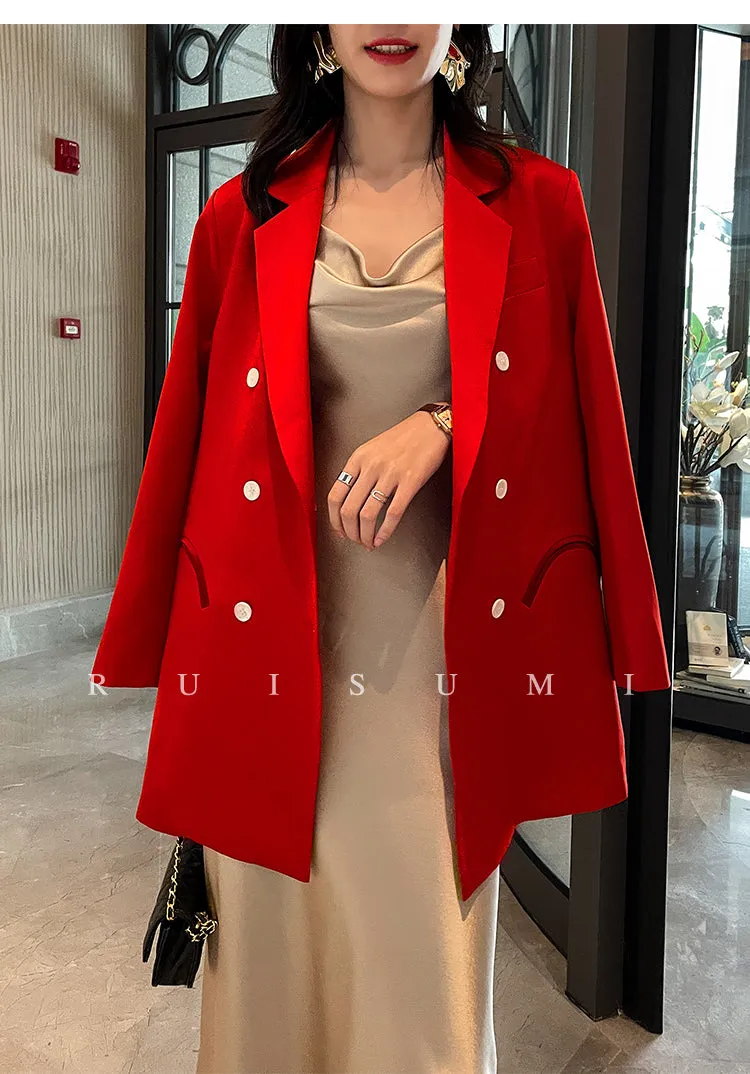 light luxury satin suit retro straight loose red blazer dress suit jacket - TII