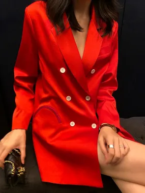light luxury satin suit retro straight loose red blazer dress suit jacket - TII