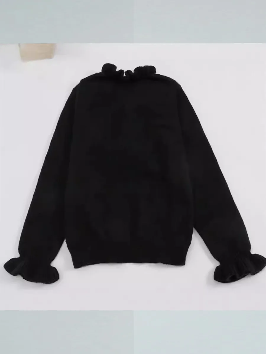 Long Sleeve Ruffled V-Neck Knit Sweater